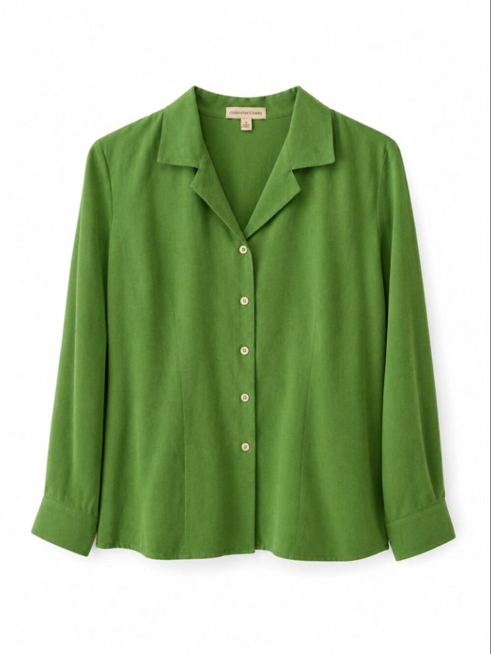 NOTATIONS Classic Green Button-Front Blouse